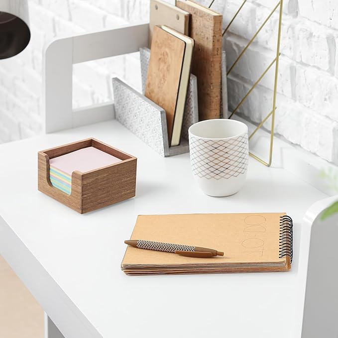 Bivvclaz Acacia Wood Sticky Note Holder, 3 x 3 Inch Post It Note Dispenser for Office Desk Accessories, Self Stick Note Pad Holder, Memo Pad Holder Dispenser Organizer for School Office Desk Supplies