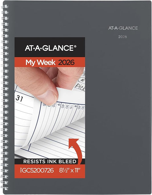 AT-A-GLANCE 2026 Appointment Book Planner, Weekly & Monthly, 8-1/2" x 11", Large, Quarter-Hourly, DayMinder, Gray (GC5200726)