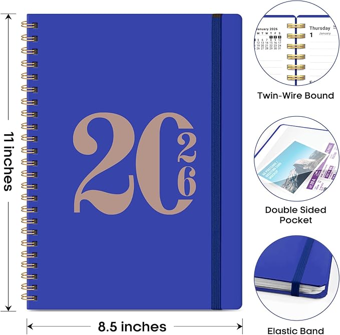 2026 Planner, Weekly and Monthly Calender Planner, Jan 2026 to Dec 2026, Hardcover 2026 Calendar Book with Tabs & Inner Pocket, Office Home School Supplies for Women & Men - A4 (8.5" x 11"), Royal Blue