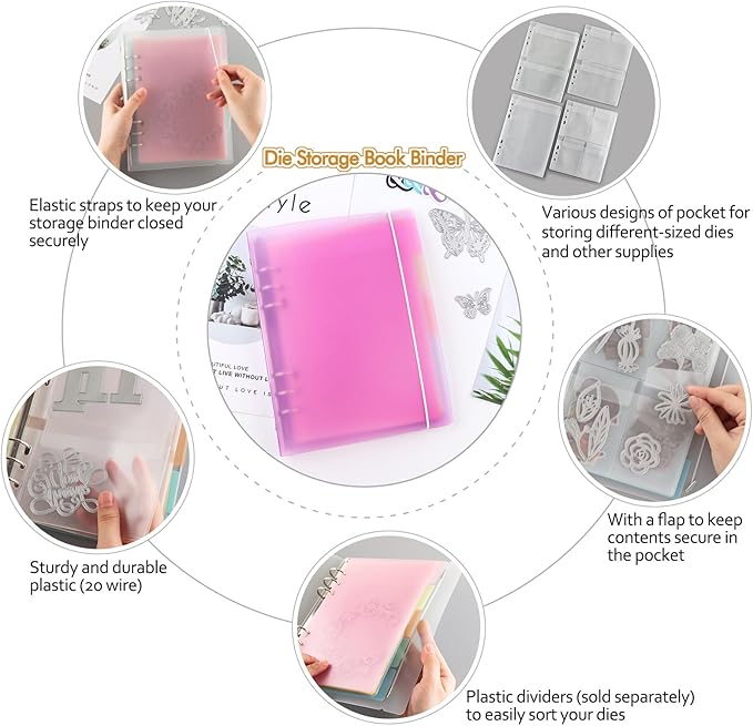 A5 6 Ring Binder Cover Clean Transparent Soft PVC for Refillable Notebook Shell with Snap Button Closure Matte Surface for Stamp & Die Storage Traveler Planner Diary Pages （Purple
