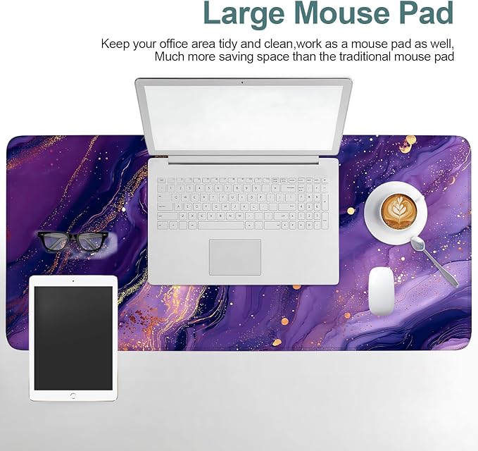 Purple Extended Gaming Mouse Pad 35.4x15.7Inch Large Desk Mat Anti-Slip Rubber Base & Durable Stitched Edges for Gamers Smooth Mouse Writing Surface for Desk Office/Home