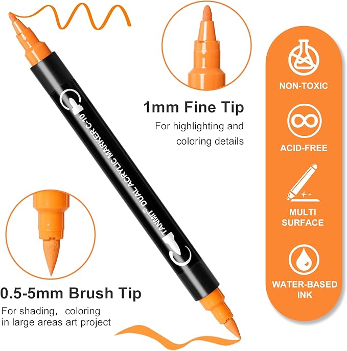 TANMIT 124 Colors Acrylic Paint Pens, Dual Tip Acrylic Paint Markers with Brush Tip and Fine Tip, Acrylic Pens for Rock Painting, Wood, Canvas, Stone, Glass, Ceramic,DIY Crafts Making Art Supplies