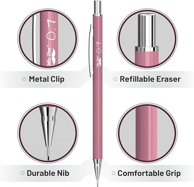 Mr. Pen- Mechanical Pencil Set with Lead and Erasers Refills, 6 Pack, Boho Theme, 0.5mm & 0.7 mm, Cute Aesthetic Pastel Led Pencils 0.7mm