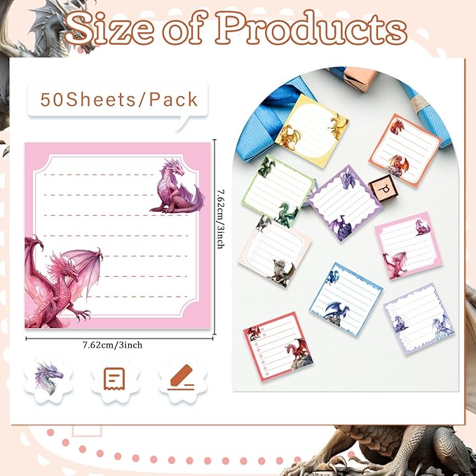 Dragon Sticky Notes Gifts - 9 Pack Dragon Notepads 3x3 Inch Gifts for Students Coworkers, Funny Animals Self-Adhesive Memo Pads Office School Supplies for Men Women (450 Sheets)