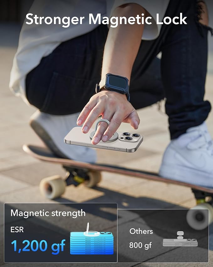 ESR Magnetic Phone Ring Holder, for MagSafe Ring Holder, Magnetic Phone Grip with Adjustable Stand, Compatible with MagSafe Phone Grip, for iPhone 17/16/15/14/13/12, S25, Pixel 10, Natural Titanium