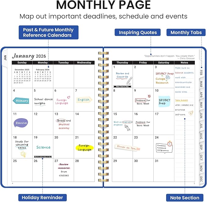 2026 Planner, Weekly and Monthly Calendar Planner, January 2026 - December 2026, Hardcover 2026 Calendar Book with Tabs For Women & Men, Inner Pocket, Spiral Bound, Perfect for Office Home School Supplies - A5 (6.3" x 8.5"), Royal Blue