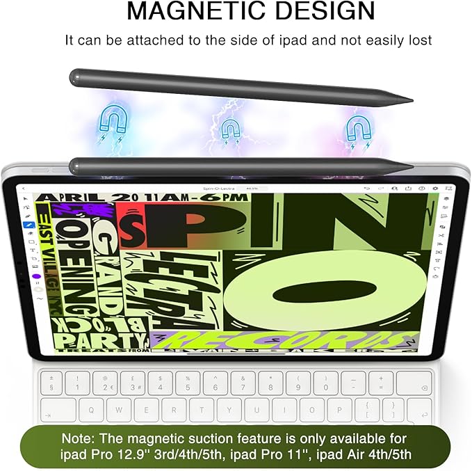 Pen for iPad 2018-2025, HATOKU 15 Mins Fast Charging Pencil 1st Gen with Tilt & Palm Rejection Compatible with iPad Air 3/4/5/M2/M3, iPad mini 5/6/7, iPad 6/7/8/9/10/11, iPad Pro 11/12.9"/M4 M5(Black)