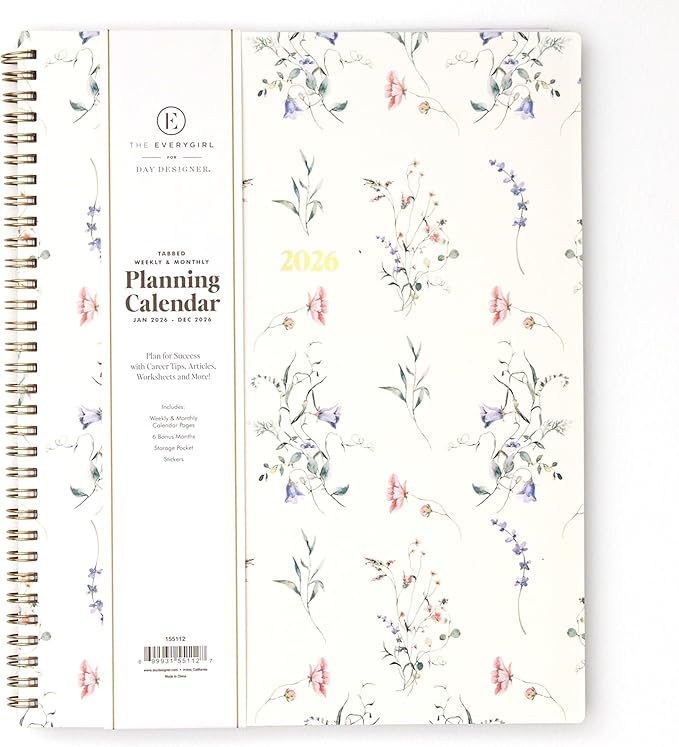 Blue Sky The Everygirl 2026 Weekly and Monthly Planner Calendar, January 2026 - December 2026, 8.5" x 11", Flexible Cover, Durable Twin Wire Binding, Storage Pocket, Includes Stickers, Marisa