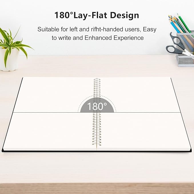 RETTACY Blank Journal Notebook, 300 Pages, A4 Large Size (8.2'' x 11.2''), 120 GSM Thick Paper, Flexible Plastic Cover, Spiral-bound, for Sketching, Drawing, Painting (Black)