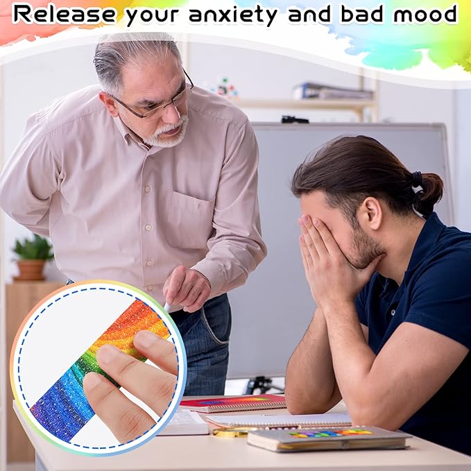 36 Pcs Anxiety Sensory Stickers Strips Adhesive Textured Mental Health Calm Stickers Mindfulness Fidget Decals Stress Anxiety Relief Items for Therapy Office Desk(Rainbow Style)