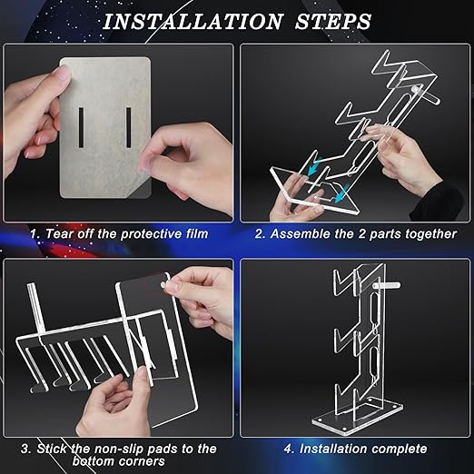 FYY Game Controller Holder 3 Tiers - Universal Dual Stand and Headphone Holder, Acrylic Clear Display Compatible With Nintendo Switch, Xbox, PS5, PS4 - Desk Mounts for Controllers
