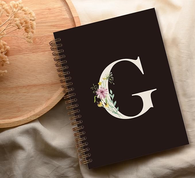 Trendy Personalized Journal Hardcover Spiral Notebook,Black Initial Letter G Notebook,Monogrammed Gifts for Women Teen Girl,College Ruled Hardcover Spiral Notebook 5.5 x 8.3