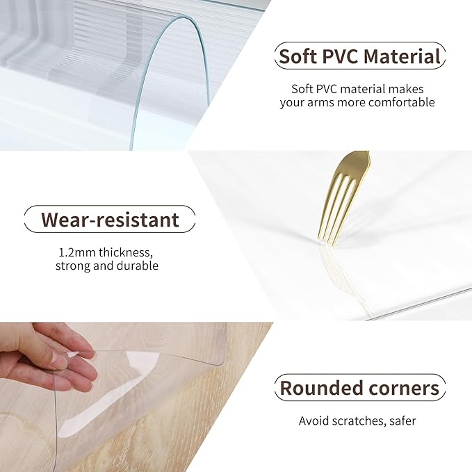 Clear Desk Mat, Desk Cover Clear Protector, Non-Slip PVC Desk Pad with Round Edge, Heat Resistant & Waterproof Transparent Desk Writing Mat for Home and Office (23.6"*13.8")