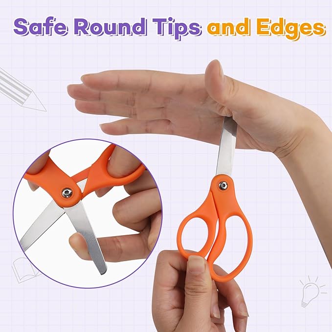 30 Packs 5" Small School Student Blunt Tip Craft Kids Scissors, Stainless Steel Blades Comfort Grip 5 Inch Safety Scissors Bulk for Children Toodler Cutting Paper