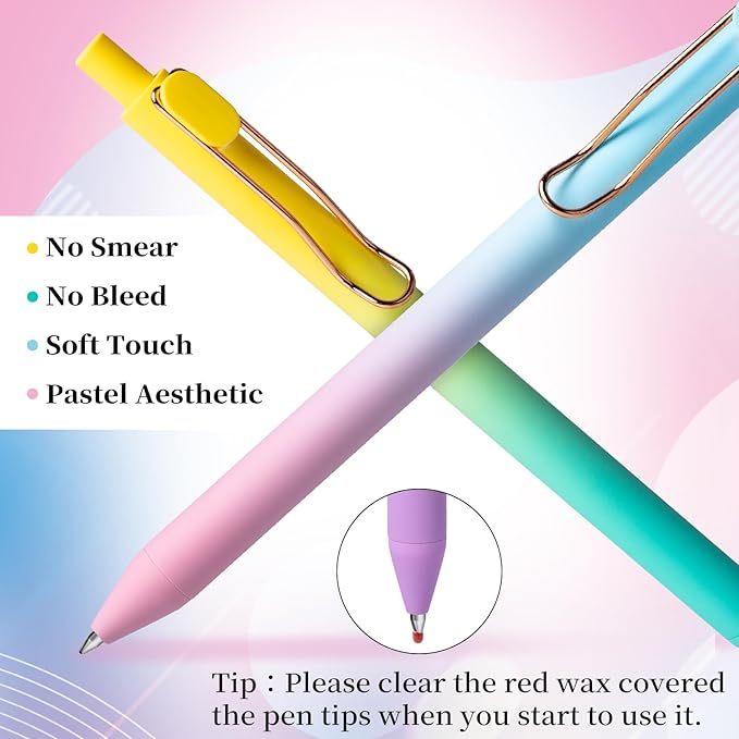 Gel Pens, 6 Pcs Smooth Writing No Bleed & Smear, Black Ink Cute Fine Point (0.5mm), Retractable Aesthetic Journaling School Office Supplies for Women & Men