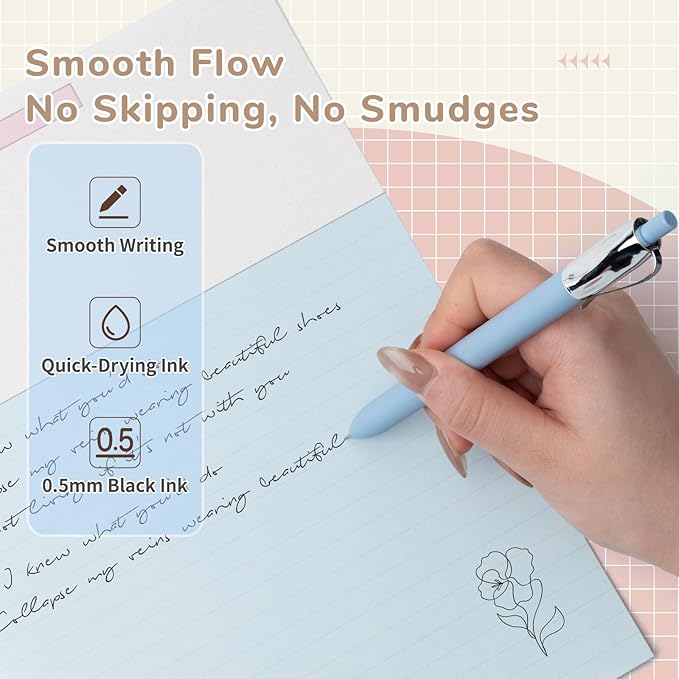 5 Pcs Gel Pens, 0.5mm Black Ink Fine Point Quick-Drying Retractable Pens with Metal Clip, Smooth Writing Pens for School & Office, Journaling & Note Taking (5 Pcs Z4 Morandi)