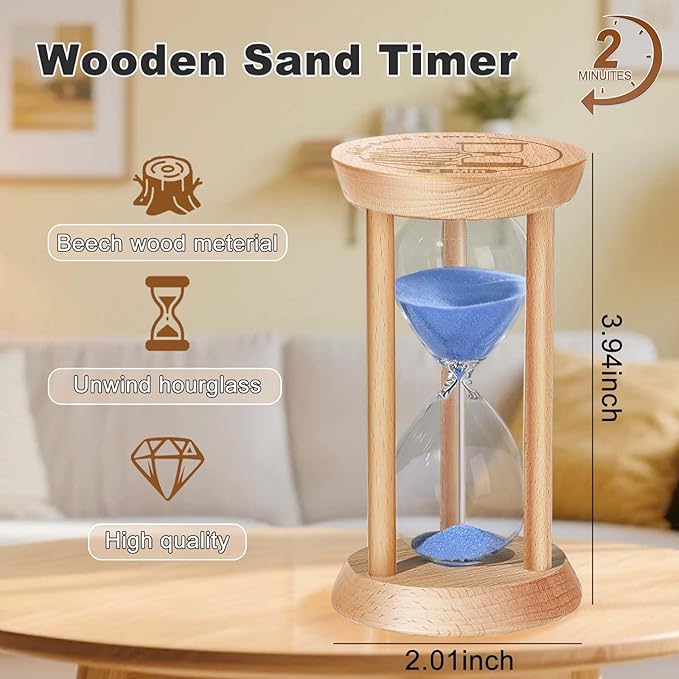 SuLiao Wooden Sand Timer 2 Minute Hourglass, Wood Blue Sand Clock, Small Watch 2 Min Timer, Reloj De Arena, Office, Decorative, Game, Classroom Hour Glass Sandglass for Home