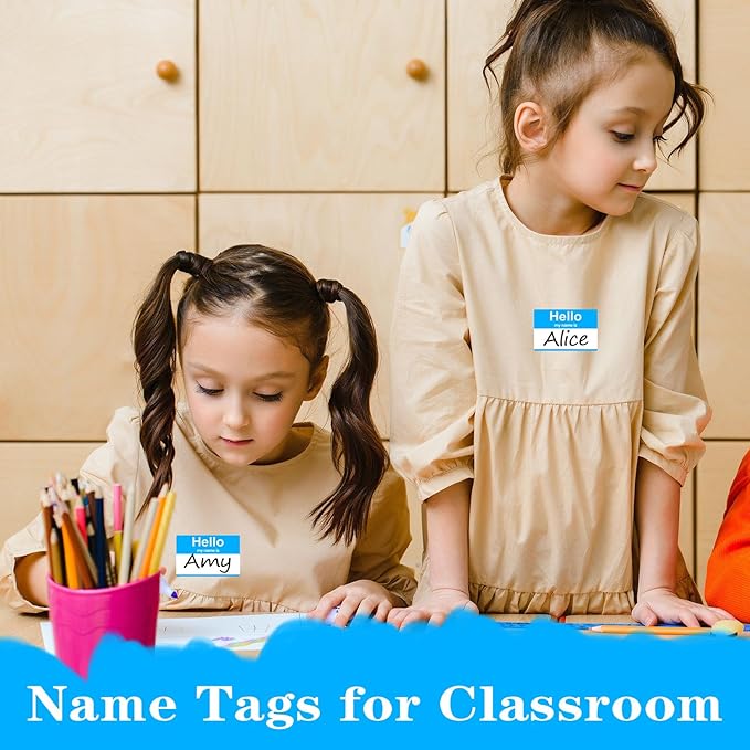 Light Blue Name Tags Sticker, 200Pcs Hello My Name is Stickers, 3.5" x 2.25" Name Badge Name Tags Label for Office, Meeting, School,Teachers and Mailing