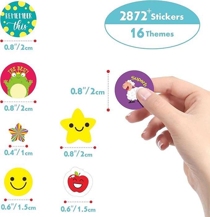 2872 Large Incentive Stickers, 64 Sheets Round Encouragement Stickers, Animals Donuts Cupcakes Stars Hearts Motivational Teacher Classroom Reward Gifts Encourage Kids to Do Chores Go to The Toilet