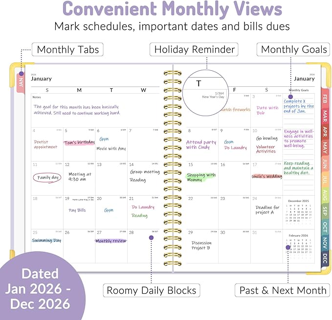 2026 Planner, Forvencer Calendar Planner Weekly and Monthly, Jan 2026-Dec 2026, 6" X 8", Hardcover Agenda Book, Daily Journal Organizer with Inner Pocket, Notebook for Office School, A5, Navy Blue