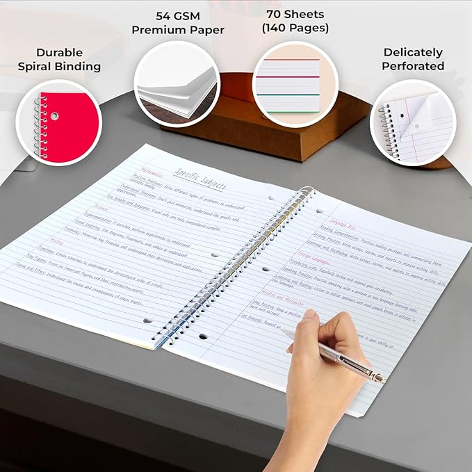 Rosmonde 720 Packs (Pallet) 1 Subject Notebooks, Spiral Notebook Bulk, Wide Ruled, Pallet of Notebooks, 70 Sheets (140 pages), 8 x 10-1/2", Bulk Spiral Notebooks for School & Office, 4-7 Days Transit