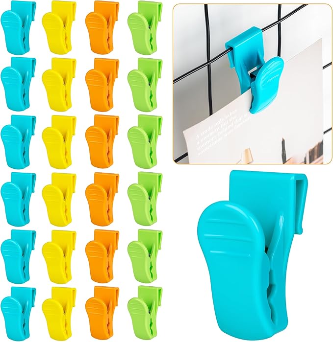 Starry 25 PCS Grid Wall Clips, Colorful Gridwall Sign Holder, Multifunctional Plastic Display Sign Holder Panel Clips for Home, Retail, Workspace Organization & Displays