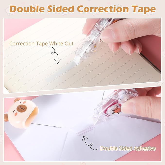 9 Pcs Cute Capybara Stationary Set Kawaii School Supplies Japanese Stationery, Includes Pencil Sharpener, Eraser, Correction Tape, Glue Tape, Sticky Notes, Ruler, Scissors for Office School Supplies
