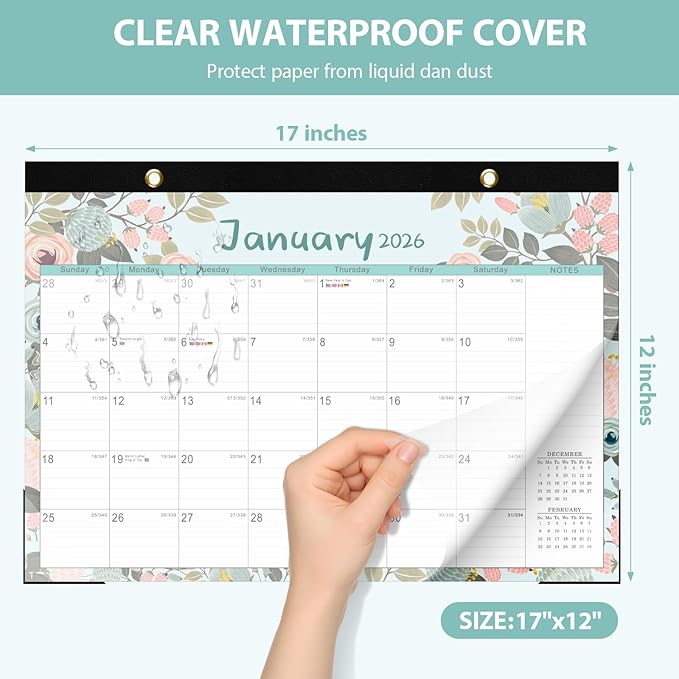 2026 Desk Calendar, Monthly Desk Pad Calendar, Jan 2026 - Jun 2027, Large Size 17"x12" Table Planner with Protect Paper, Stickers, Office Supplies and Desk Accessories for Women