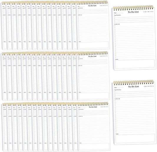 (50-Pack) To Do List Notepad - A5 Undated Daily Planner, 2500 Sheets/5000 Pages To Do List Notebook for Work, Spiral Waterproof Notepad for Office Supplies, School Planner, 5.8" x 8.3"