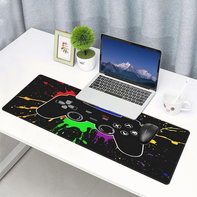 Game Joystick XL Large Mouse Pad with Stitched Edges Long Non-Slip Rubber Base Mousepad Gaming Theme Laptop Keyboard Mat Desk Pad for Office Home Desk Decor, 31.5" X 11.8"
