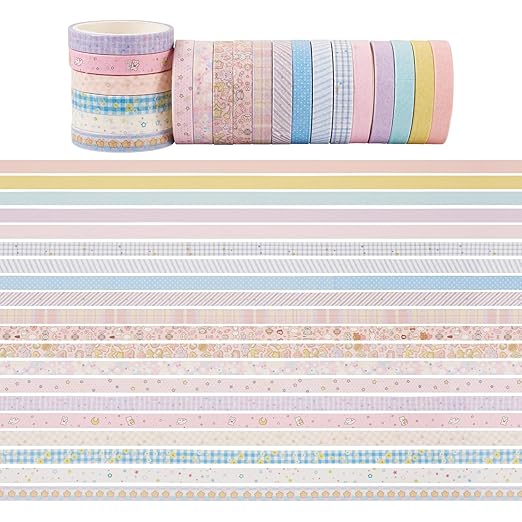 20 Rolls Washi Scrapbook Tape 7mm Pastel Decorative Bible Tape Set Floral Tape Pack Pink Aesthetic Colored Tape Rolls Stickers for Crafts DIY Scrapbook Study Journaling Planner Supplies
