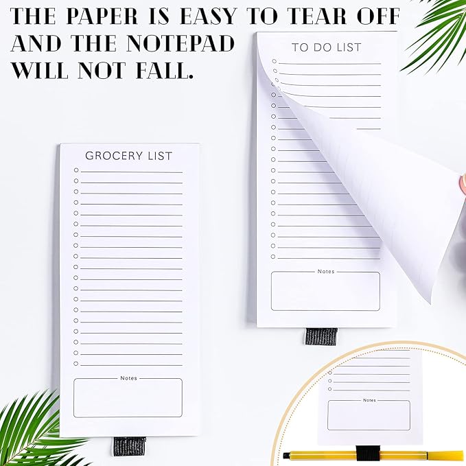 Sinmoe 2 Pcs Magnetic Notepad for Refrigerator Grocery List Magnet Notepad Fun Memo Note Pad Fridge To Do List with Pen Holder for Shopping Grocery Task, 3.5 x 7.5 Inch, 100 Sheets(Grocery List)
