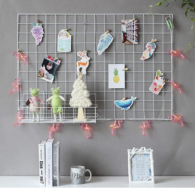 GBYAN 2 Pack Large Wall Grid Panels with Light and Clips, Photo Display Board, Picture Frame Collage Board, Wire Grid Wall Panel Room Decoration,White