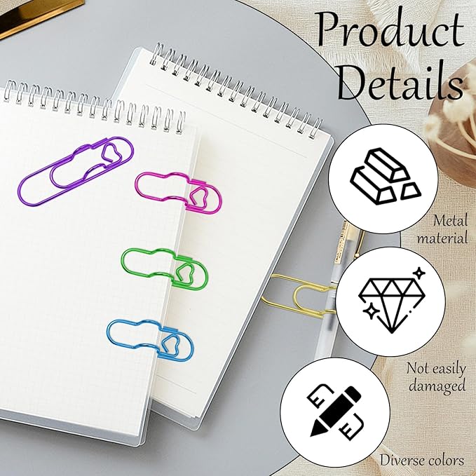 20Pcs Colorful Metal Pen Clips, Paper Clip Pen Holder Supplies Cute Office Supplies Blue Rose Red Purple Green Rose Gold Gold for Notebook Papers Journal Book