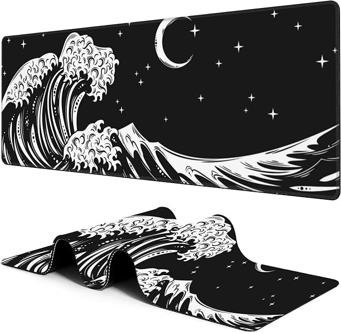 Sea Wave Mouse Pad Desk Mat XL Large Gaming Mousepad Extended Computer Keyboard Mat with Non-Slip Rubber Base and Stitched Edge 11.8 x 31.5 Inch for Gaming and Office Work