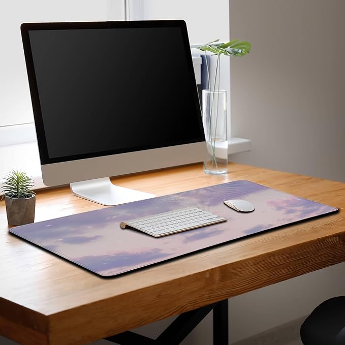 Keyboard Mouse Pad Pink, Desktop Mat Desk Decor for Girls Big Mouse Pad, Desk Pad Gaming Non-Slip Rubber Base Waterproof with Stitched Edges, 35.4 X 15.7 inch for Work/Game/Office/Home