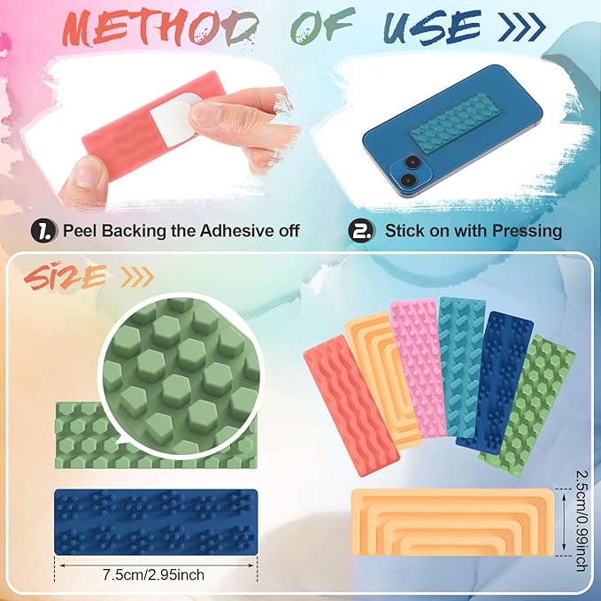 Ireer 6 Pcs Textured Sensory Stickers Silicone Desk Fidget Decals Thick Mental Health Stickers Strips Different Textured Calm Decals Stress Anxiety Relief Items for Adult Autism ADHD Desk Office Gift