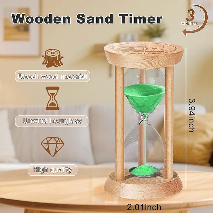 SuLiao Wooden Sand Timer 3 Minute Hourglass, Wood Turquoise Sand Clock, Small Watch 3 Min Timer, Hour Glass Sandglass for Home, Reloj De Arena, Office, Decorative, Game, Classroom