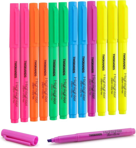 TWOHANDS Highlighters Assorted Colors,Chisel Tip Marker Pens,12-Count,21304
