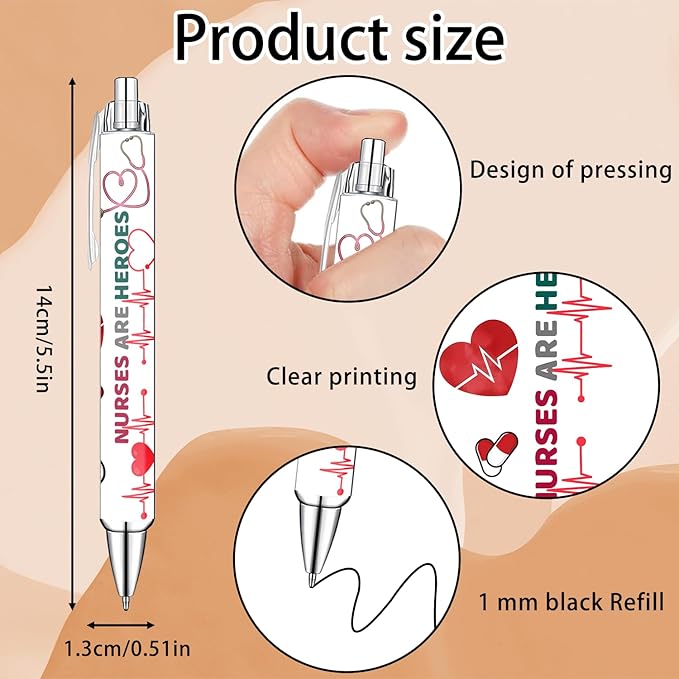 Idealmuzik Nurse Appreciation Week Ballpoint Pens Set of 10 – Nurse Theme Pens with Stethoscope, Heart & ECG Designs and Encouraging Quotes – Smooth Black Ink Pens for Hospital, Office, and Daily Use