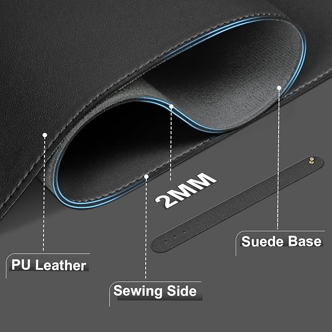 Large Desk Pad, 47.2'' x 23.6'', Computer Mat for Desk, Leather Desk Pad Protector, Suede Base Sewing Desk Blotter, Non-Slip Office Desk Mat, Waterproof Desk Writing Pad for Office and Home Black