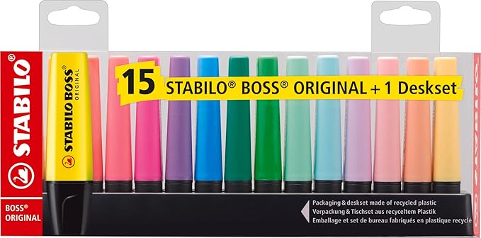 STABILO Highlighter BOSS ORIGINAL Deskset of 15 Assorted Colours