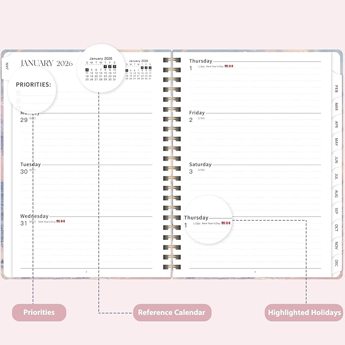 2026 Planner, Weekly and Monthly Calendar Agenda Book, Jan 2026 - Dec 2026, Hardcover Planning Academic Planner for Office School Supplies and Desk Accessories - Letter Size (8.5'' x 11'')
