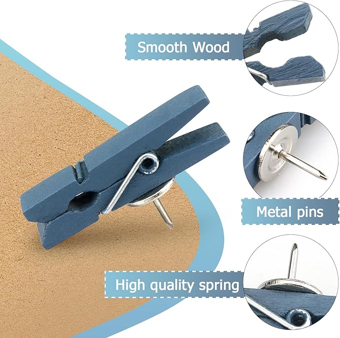 50 PCS Wooden Clips Colorful Push Pins Tacks for Cork Board Artwork, Crafts Arts Projects(Morandi)