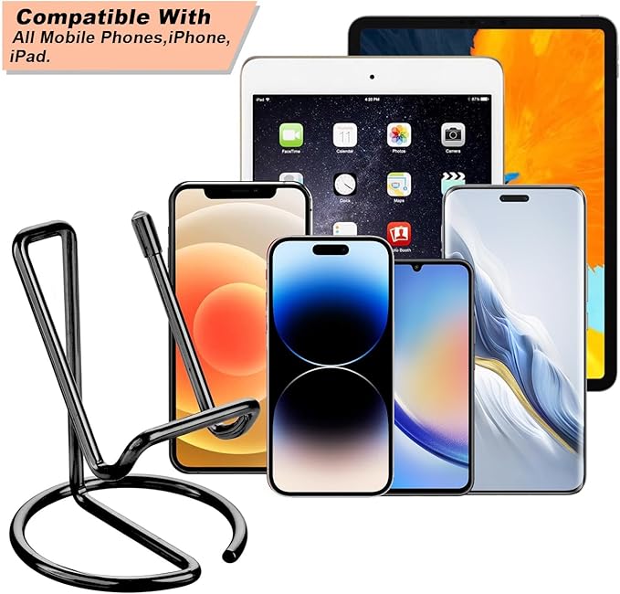 Cell Phone Stand for Desk, Cute Metal Black Cell Phone Stand Holder Desk Accessories, Compatible with All Mobile Phones, iPhone, iPad