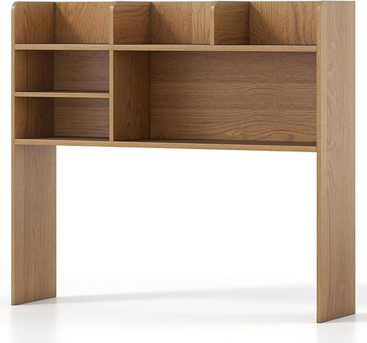 Desk Hutch, Desktop Shelf with 6 Shelves, Desk Bookshelf w/Anti-Toppling Devices, Wood Table Top Bookshelf Organizer, Small Desk Shelf for Study, Office, Dorm (Natural, 6 Shelves)