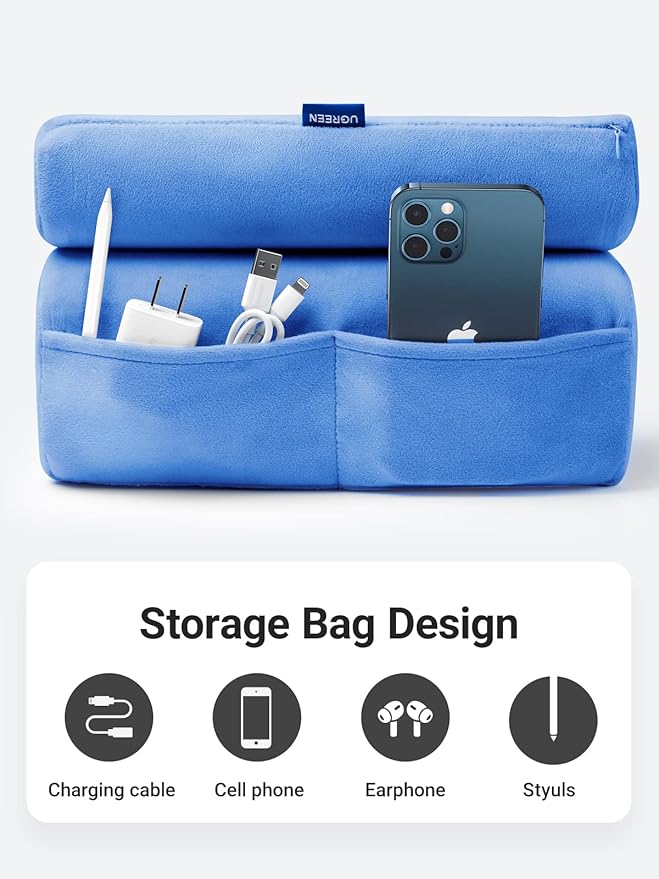 UGREEN Tablet Pillow Stand for Lap Soft Holder Bed with 3 Viewing Angles Adjustable Home Office Accessories Compatible with iPad Pro 13 12 11 10.5 Air Mini 5 4 3 2 Phone 16 15 14 E-Reader Blue