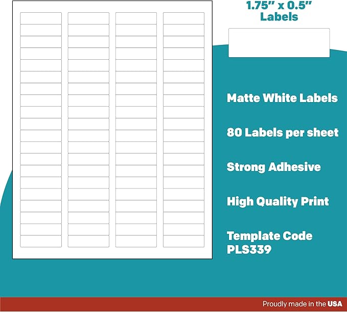Premium Label Supply White Sticker Return Address Labels – 1.75" x .5" – Laser/Inkjet Compatible – (80 per Sheet), 25 Sheets – 2000 Total Adhesive Labels