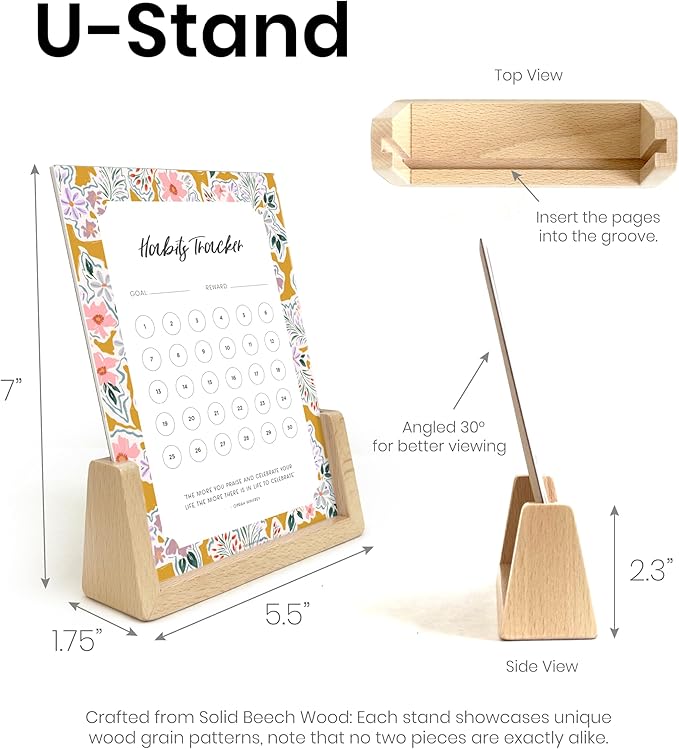 Habit Tracker Calendar - Made in USA, Designed by Local Artist, Motivational 30 day monthly challenge - Tool and gift for Productivity, Self-growth (Habit Tracker-Florals, U-Stand)