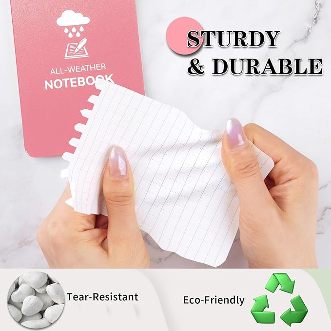 Waterproof Notebook, 4 Pack Top-Spiral Pocket Notepad, 3" x 5" Weatherproof NotePad, All Weather Police Pocket Notebook Little Memo Steno Note Pads for Outdoor Office School Recording, Pink